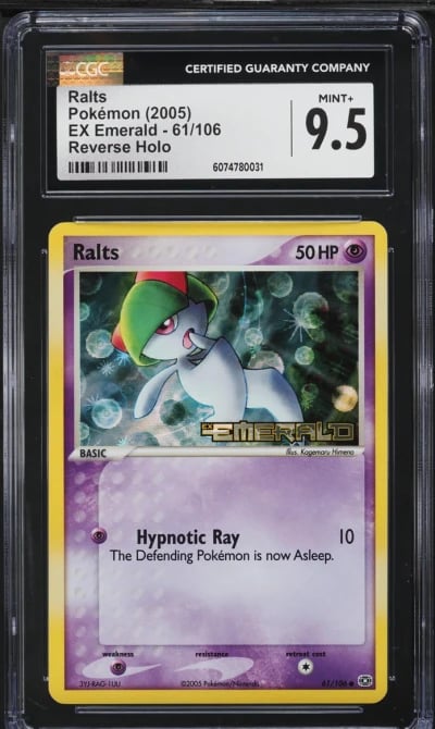 2005 Pokemon EX Emerald Reverse Holo Ralts #61 CGC 9.5 MINT+