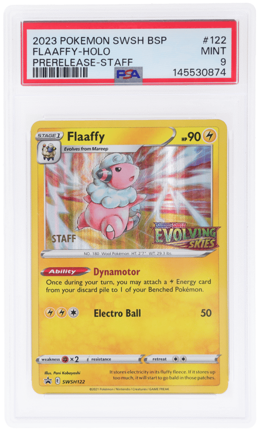 2023 Pokemon Sword and Shield Black Star Promo Evolving Skies Prerelease Staff Holo Flaaffy #122 PSA 9