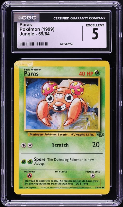 1999 Pokemon Jungle Paras #59 CGC 5 EX