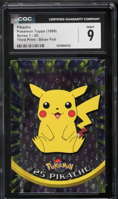 1999 Topps Pokemon Series 1 Third Print Silver Foil Pikachu #25 CGC 9 MINT