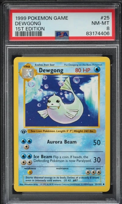 1999 Pokemon Base Set Shadowless 1st Edition Dewgong #25 PSA 8 NM-MT
