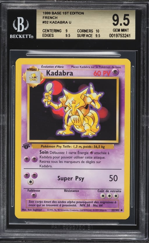 1999 Pokemon French Base 1st Edition Kadabra #32 BGS 9.5 GEM MINT
