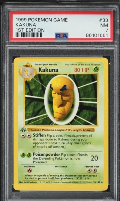 1999 Pokemon Base Set Shadowless 1st Edition Kakuna #33 PSA 7 NRMT