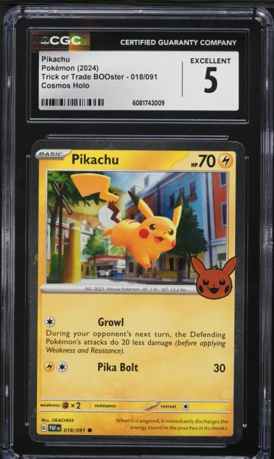 2024 Pokemon Scarlet & Violet Trick Or Trade Holo Pikachu #18 CGC 5 EX