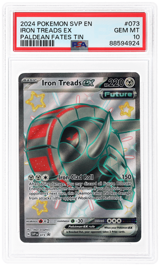 2024 Pokemon Black Star Promos Scarlet and Violet Paldean Fates Tins Iron Treads Ex #073 PSA 10