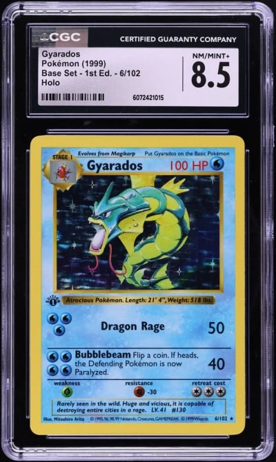 1999 Pokemon Base Set Shadowless 1st Edition Holo Gyarados #6 CGC 8.5 NM-MT+