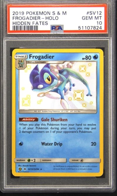 2019 POKEMON SUN & MOON HIDDEN FATES #SV12 FROGADIER-HOLO PSA 10