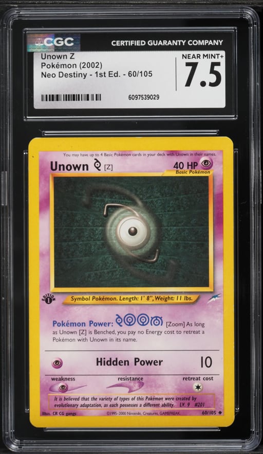2002 Pokemon Neo Destiny 1st Edition Unown Z #60 CGC 7.5 NRMT+