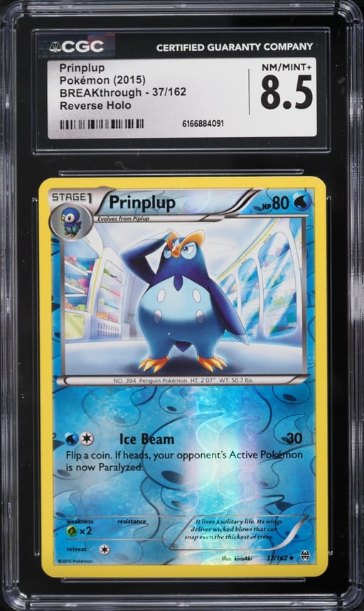 2015 Pokemon XY BREAKthrough Reverse Holo Prinplup #37 CGC 8.5 NM-MT+