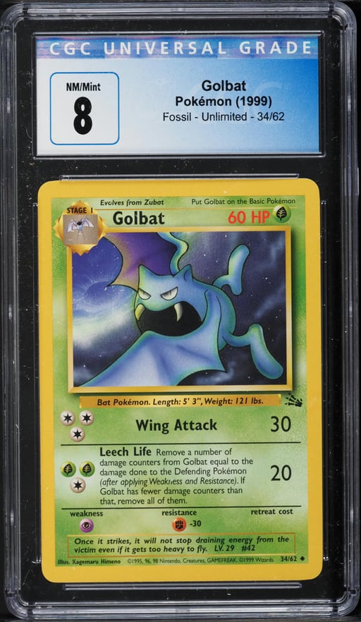 1999 Pokemon Fossil Golbat #34 CGC 8 NM-MT