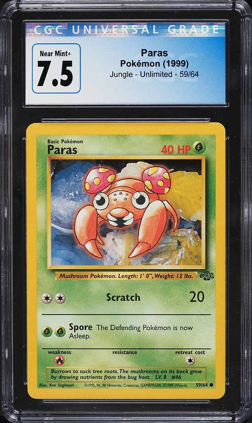 1999 Pokemon Jungle Paras #59 CGC 7.5 NRMT+