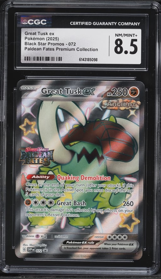 2025 Pokemon SV Promo Paldean Fates Premium Full Art Great Tusk EX #72 CGC 8.5 NM-MT+