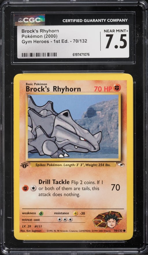 2000 Pokemon Gym Heroes 1st Edition Brock's Rhyhorn #70 CGC 7.5 NRMT+