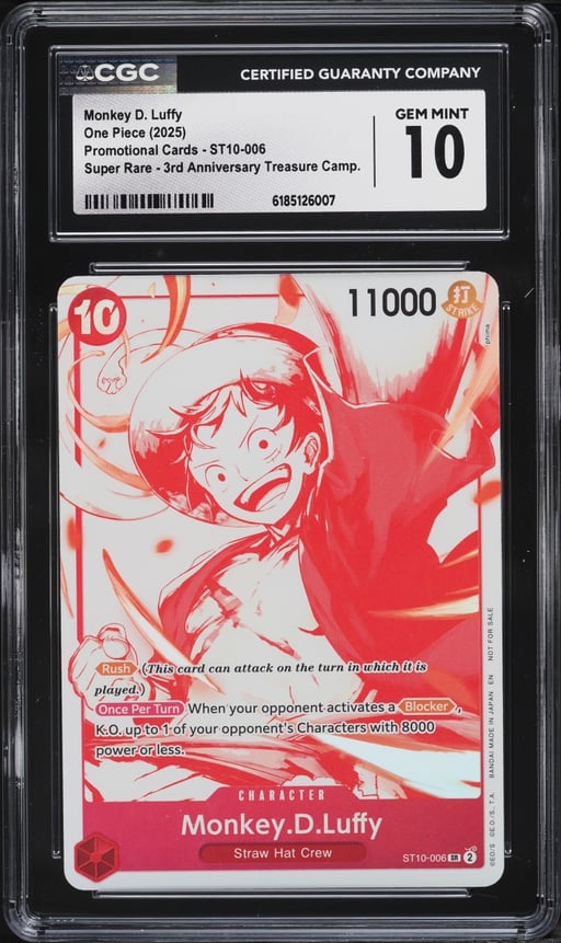 2025 One Piece Promo 3rd Treasure Campaign Super Rare Monkey D. Luffy #ST10-006 CGC 10