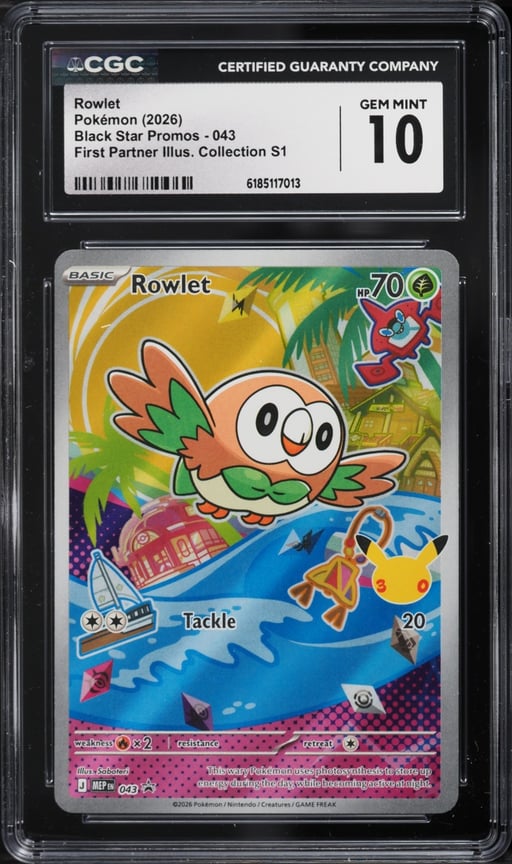 2026 Pokemon Mega Promo First Partner Illustration S1 Full Art Rowlet #43 CGC 10 GEM MINT