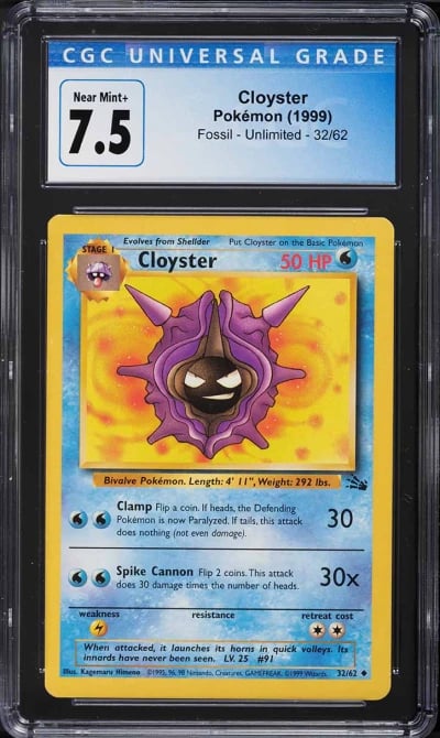 1999 Pokemon Fossil Cloyster #32 CGC 7.5 NRMT+