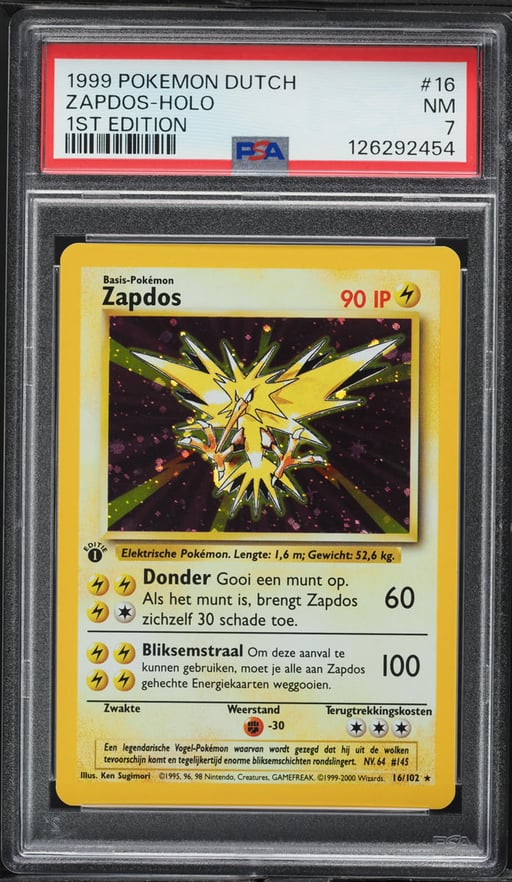 1999 Pokemon Dutch Base Set 1st Edition Holo Zapdos #16 PSA 7 NRMT