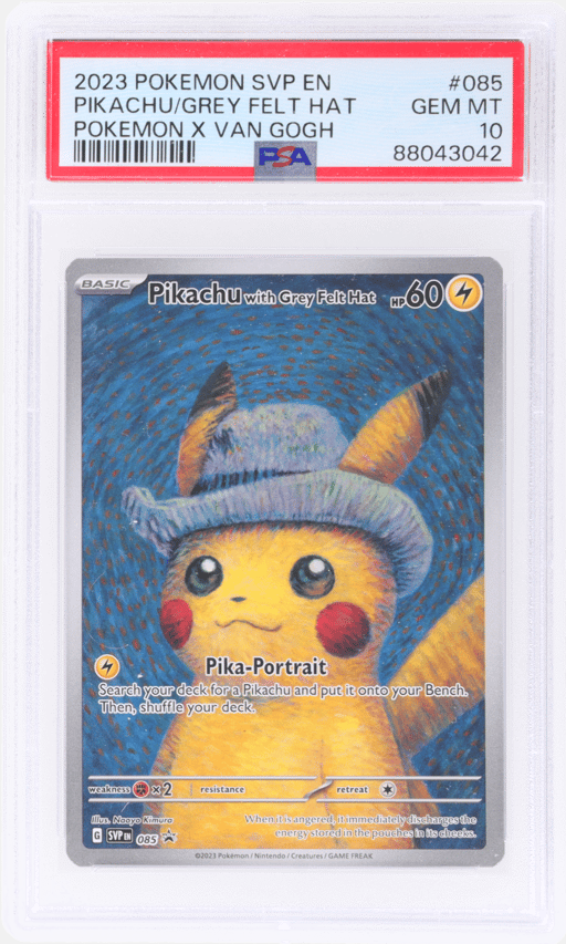 2023 Pokemon Scarlet and Violet Black Star Promo Pokemon X Van Gogh Pikachu With Grey Felt Hat #085 PSA 10