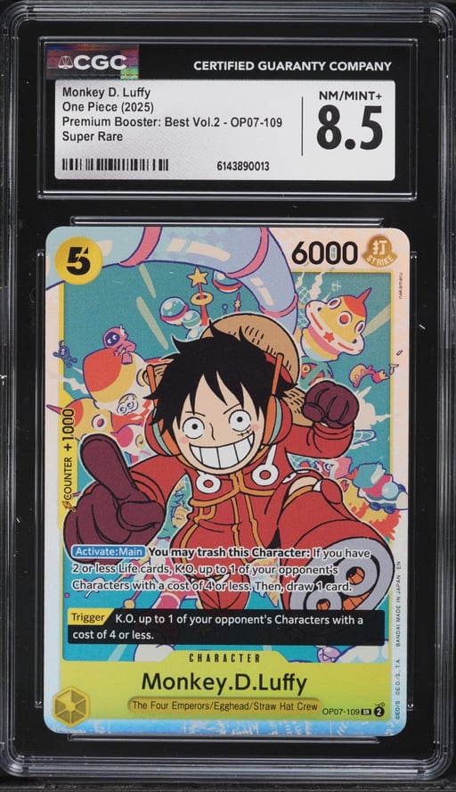 2025 One Piece Premium Best Vol.2 SR Monkey D. Luffy #OP07-109 CGC 8.5 NM-MT+