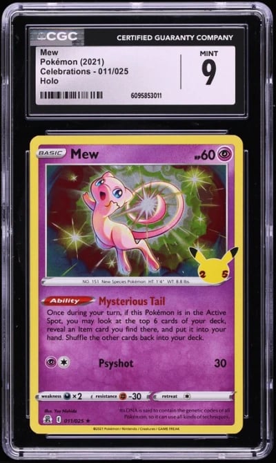 2021 Pokemon Sword & Shield Celebrations Holo Mew #11 CGC 9 MINT