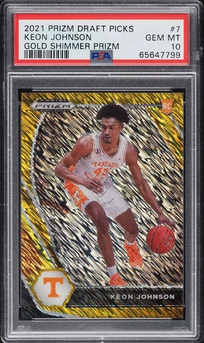 2021 Panini Prizm Draft Picks Gold Shimmer Prizms Keon Johnson RC /10 #7 PSA 10