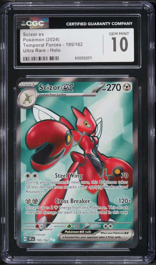 2024 Pokemon Scarlet & Violet Temporal Forces Full Art Scizor ex #195 CGC 10 GEM MINT