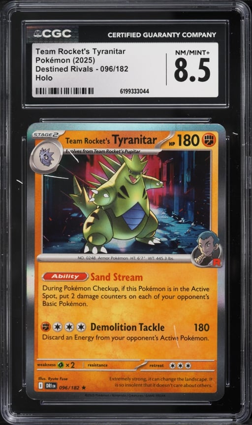 2025 Pokemon Scarlet & Violet Destined Rivals Holo Team Rocket's Tyranitar #96 CGC 8.5 NM-MT+