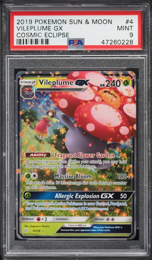2019 Pokemon Sun & Moon Cosmic Eclipse Holo Vileplume GX #4 PSA 9 MINT