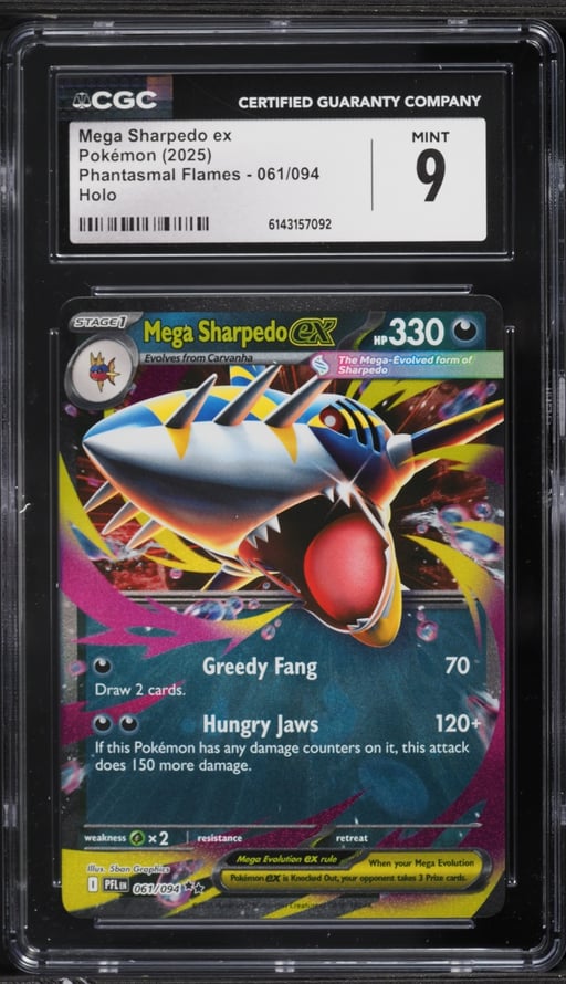 2025 Pokemon Mega Evolution Phantasmal Flames Holo Mega Sharpedo Ex #61 CGC 9 MINT
