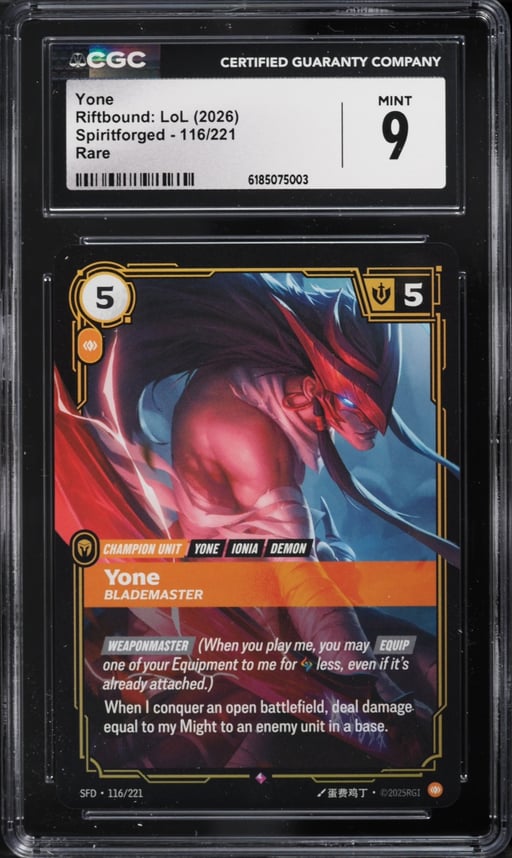2026 Riftbound League Of Legends LoL Spiritforged Yone #116 CGC 9 MINT