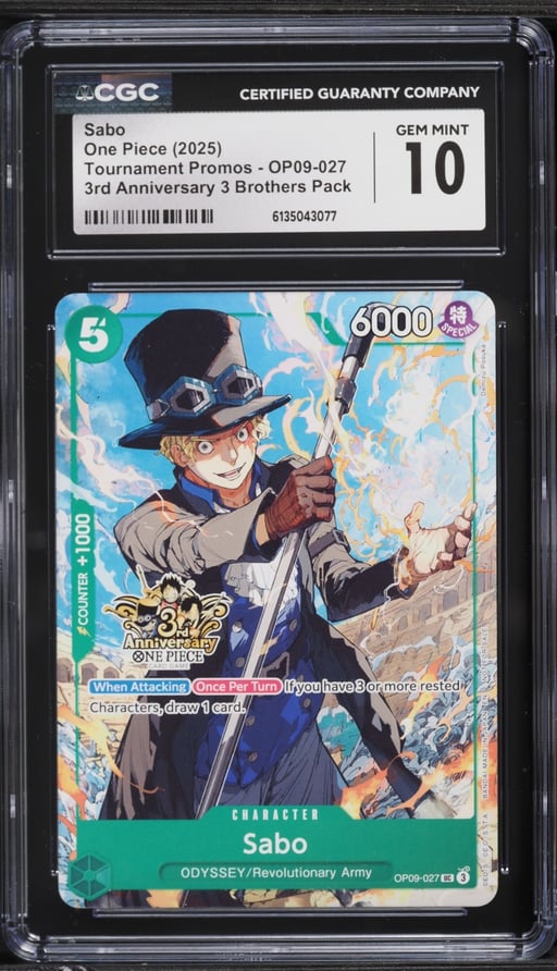 2025 One Piece Tournament Promo 3rd Anniversary 3 Brothers Pack Sabo #OP09-027 CGC 10 GEM MINT