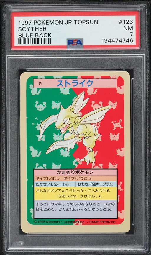 1997 Pokemon Japanese Topsun Blue Back Scyther #123 PSA 7 NRMT