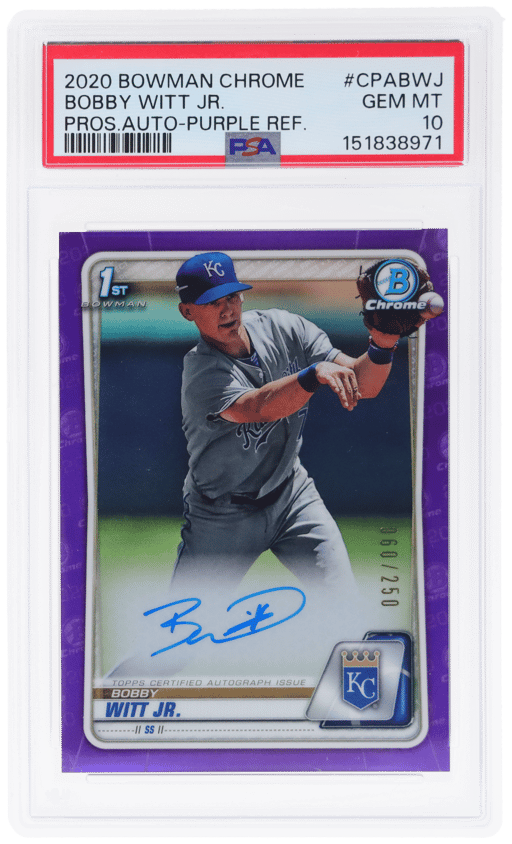 2020 Bowman Chrome Prospect Autograph Purple Refractor Bobby Witt Jr. #CPABWJ 60/250 PSA 10