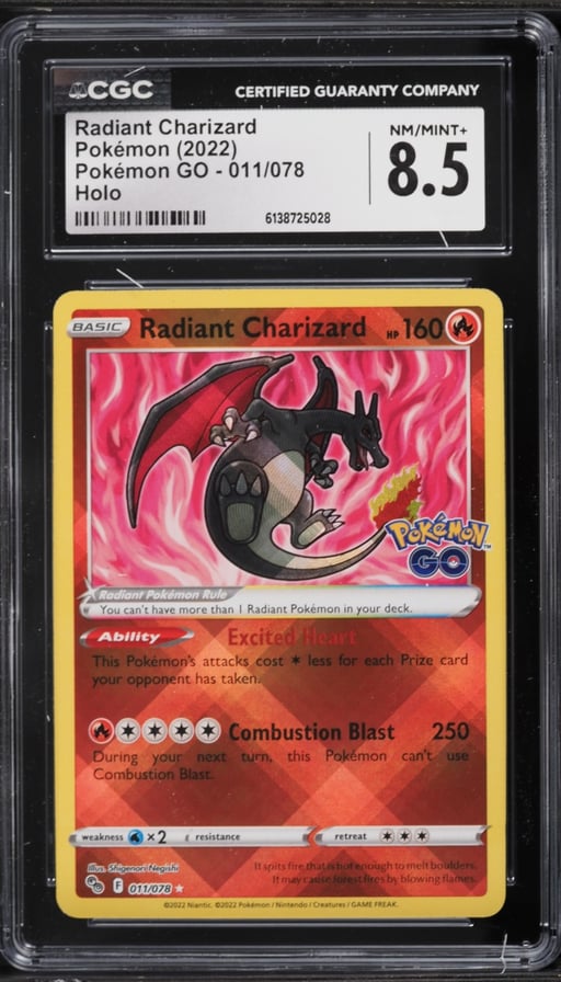 2022 Pokemon Sword & Shield Pokemon GO Holo Radiant Charizard #11 CGC 8.5 NM-MT+