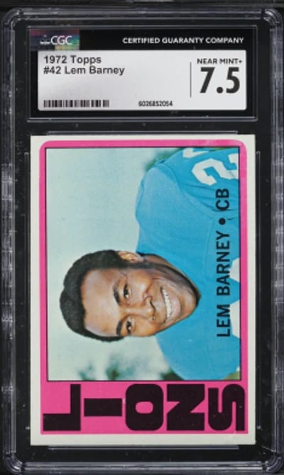1972 Topps Football Lem Barney #42 CGC 7.5 NRMT+