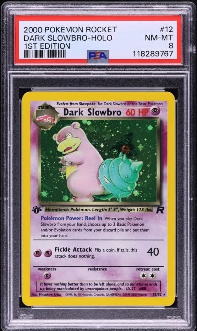 2000 Pokemon Team Rocket 1st Edition Holo Dark Slowbro #12 PSA 8 NM-MT