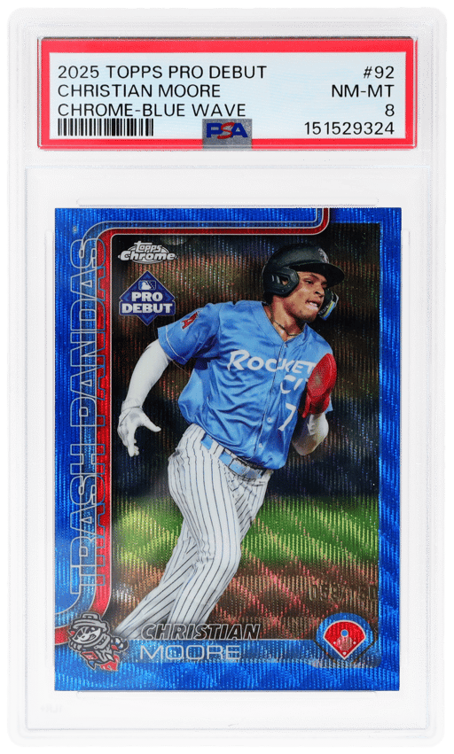 2025 Topps Pro Debut Chrome Blue Wave Christian Moore #92 59/150 PSA 8
