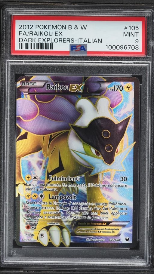 2012 Pokemon Italian Black & White Dark Explorers Full Art Raikou EX #105 PSA 9 MINT