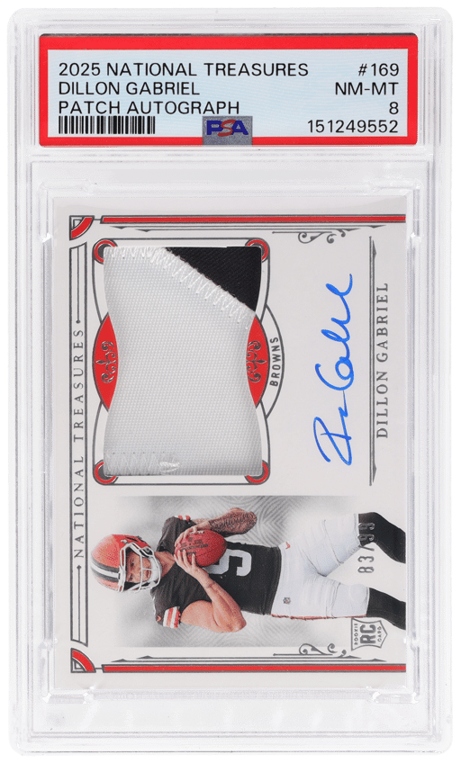 2025 National Treasures Rookie Patch Autograph Dillon Gabriel #169 83/99 PSA 8