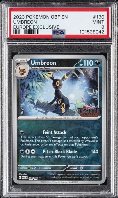 2023 POKEMON OBF EN-OBSIDIAN FLAMES EUROPE EXCLUSIVE #130 UMBREON PSA 9