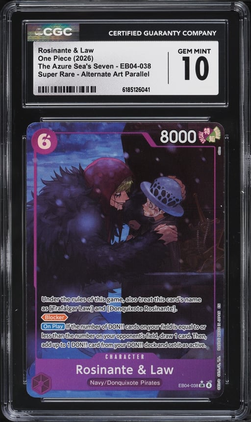 2026 One Piece The Azure Sea's Seven Alt Art Rosinante & Law #EB04-038 CGC 10 GEM MINT