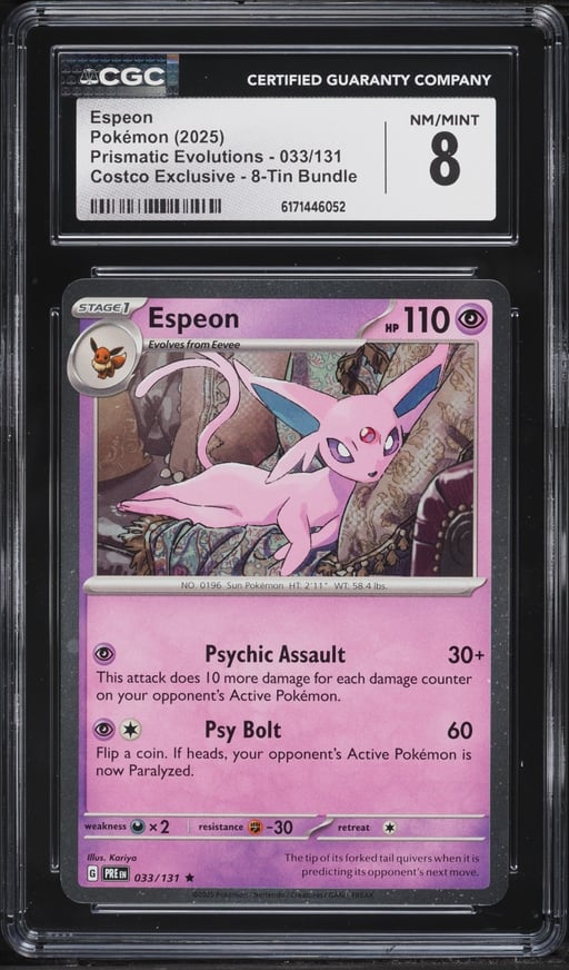 2025 Pokemon Scarlet & Violet Prismatic Evolutions Costco Exclusive Espeon #33 CGC 8 NM-MT