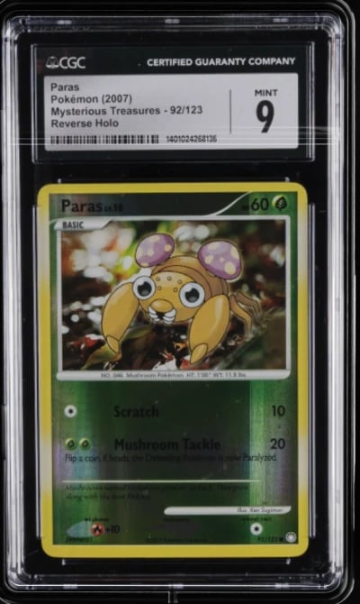 2007 POKEMON DIAMOND & PEARL MYSTERIOUS TREASURES #92 PARAS-REVERSE FOIL CGC 9