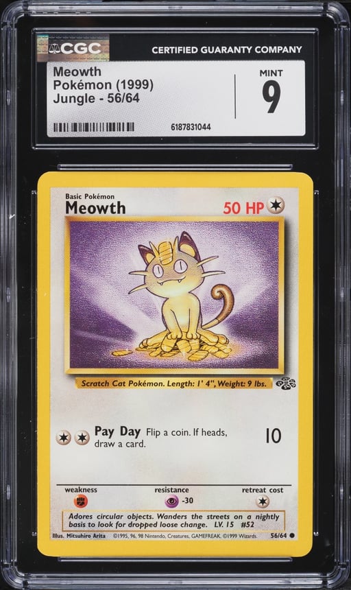 1999 Pokemon Jungle Meowth #56 CGC 9 MINT