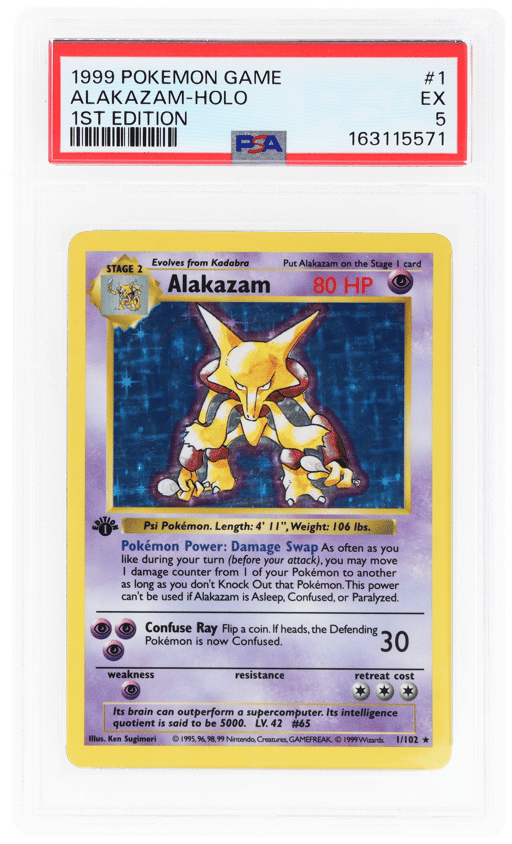 1999 Pokemon Base Set 1st Edition Holo Alakazam #1 PSA 5