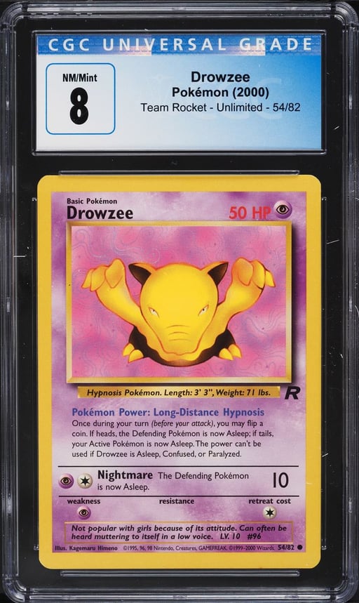 2000 Pokemon Team Rocket Drowzee #54 CGC 8 NM-MT