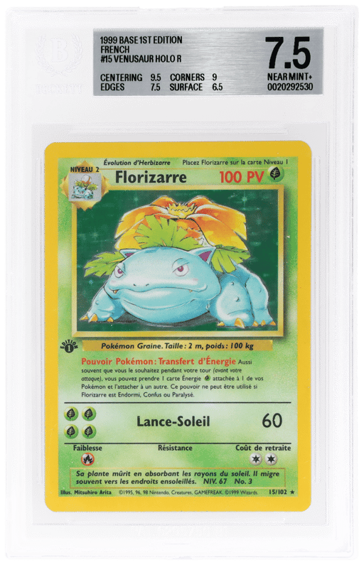 1999 Pokemon Base Set French 1st Edition Holo Venusaur #15 BGS 7.5