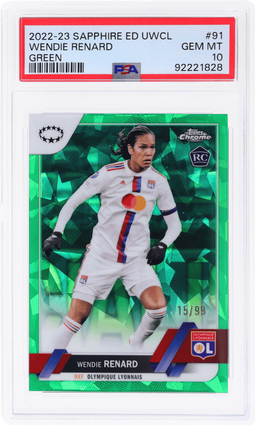 2022 Topps Chrome UEFA Women's Champions League Sapphire Green Wendie Renard #91 15/99 PSA 10