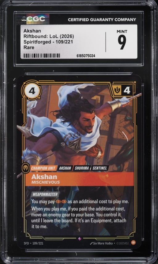 2026 Riftbound League Of Legends LoL Spiritforged Akshan #109 CGC 9 MINT