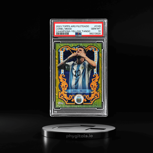 2023 Topps Argentina Fileteado Champions Yellow Tango Lionel Messi #CH9 20/150 PSA 10